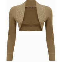 danita long sleeve beaded shrug mocha