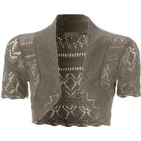 Dayna Short Sleeve Crochet Knitted Shrug - Charcoal