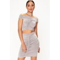 daisy grey ruched bardot midi co ord