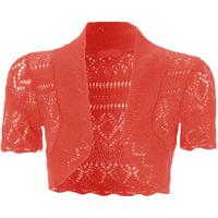 Dayna Short Sleeve Crochet Knitted Shrug - Coral