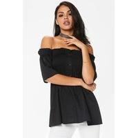 Damsen Black Bardot Smocked Top