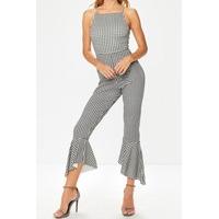 danielle black gingham asymmetric flare hem jumpsuit