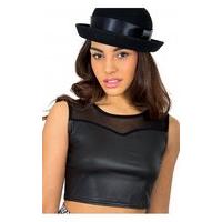 Darkness Falls Wet Look Mesh Cropped Top In Black