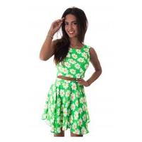 Daisy Duty Chiffon Crop Top In Green