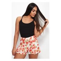 Daisy Red Floral High Waisted Pleated Shorts