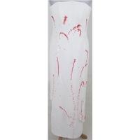 David Fielden Sposa, size 14 cream strapless dress with red splatter pattern