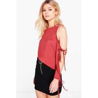 Danielle Open Shoulder Tie Detail Top - cinnamon