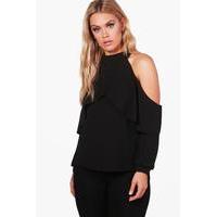 dana open shoulder frill top black