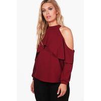 dana open shoulder frill top poppy