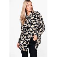 Dark Floral Oversized Shirt - black