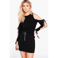 danielle open shoulder tie detail top black