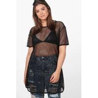 daisy longline fishnet mesh tee black