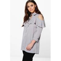 Danielle Open Shoulder Ruffle Shirt - grey