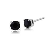 Dark Blue Sapphire Round Stud Earrings In 9ct White Gold 3.50mm Claw Set