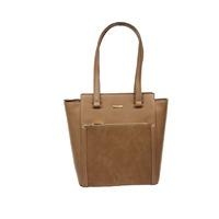 David Jones Structured Tall Tote Shopper with Pocket Detailing in Dark Caramel