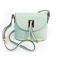 david jones pale green round flap with dangles handbag