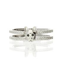 Darcey French Bulldog Double Ring Band In Sterling Silver And Cubic Zirconia