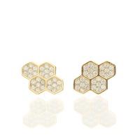 Darcey Sterling Silver Pavé Asymetrical Cubic Zirconia Stud Earrings Yellow Gold