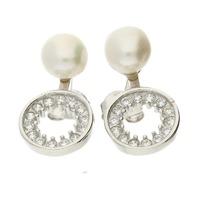 Darcey Pearl Stud With Open Circle Drop In Sterling Silver With Cubic Zirconia Detailing