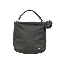 David Jones Soft Touch Slouch Handbag with Pom Pom in Dark Grey