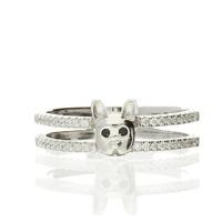 darcey french bulldog double ring band in sterling silver and cubic zi ...