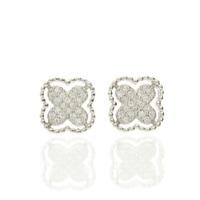 Darcey Clover Pave Flower Stud Earrings In Sterling Silver And Class AAA Cubic Zirconia