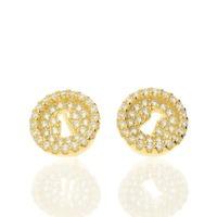 Darcey Lock And Love Shimmering Stud Earrings In Sterling Silver And Cubic Zirconia Yellow Gold