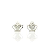 Darcey Princess Crown Stud Earrings In Sterling Silver With Cubic Zirconia