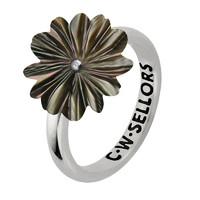Dark Mother of Pearl Ring Tuberose Daisy Silver