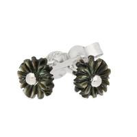 Dark Mother Of Pearl Earrings Daisy Tuberose Silver Small