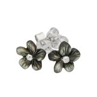 Dark Mother Of Pearl Earrings Pansy Studs Tuberose Silver Small