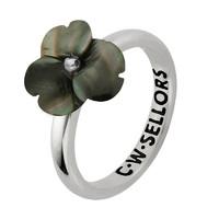 Dark Mother of Pearl Ring Tuberose Clover Silver
