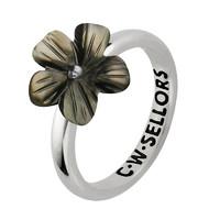 Dark Mother of Pearl Ring Tuberose Pansy Silver