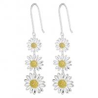 Daisy London Silver and Gold Plated Triple Daisy Drop Earrings E2010