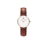 Daniel Wellington Ladies Classy St Andrews Rose Gold Plated and Brown Leather 26mm Watch with Crystal Dial Detail