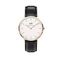 Daniel Wellington Gents Rose Gold Plated Classic Sheffield Black Leather 40mm Watch