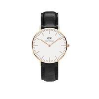 Daniel Wellington Ladies Rose Gold Plated Classic Sheffield Black Leather 36mm Watch