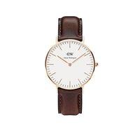 Daniel Wellington Rose Gold Plated Ladies Classic Bristol Brown Leather 36mm Watch