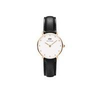 Daniel Wellington Ladies Classy Sheffield Rose Gold Plated and Black Leather 26mm Watch with Crystal Dial Detail