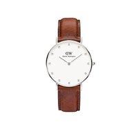 Daniel Wellington Ladies Classy St Andrews Stainless Steel and Brown Leather 34mm Watch with Crystal Dial Detail