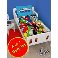 DC Super Friends 4 in 1 Junior Toddler Bedding Bundle Set (Duvet + Pillow + Covers)