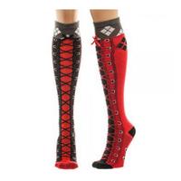 DC Comics Women\'s Bombshells Harley Quinn Faux Lace Up Socks - Black/Red