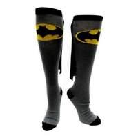 Dc Comics Batman Classic Logo Knee High Socks With Superhero Cape Attachment Grey/black (75682btm)