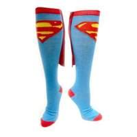 Dc Comics Superman Classic Logo Knee High Socks With Superhero Cape Attachment Blue/red (75681spm)