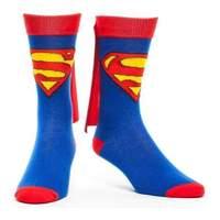 Dc Comics Superman Classic Logo Crew Socks With Superhero Cape Attachment 43/46 Blue/red (cr171062spm-43)