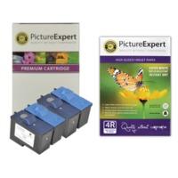 Dell 7Y743 x 2 / 7Y745 x 2 Compatible Black & Colour Ink Cartridge 4 Pack with Photo Paper