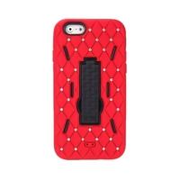 Detachable Dual Layer Silicone & PC Back Case Protective Shell Cover with Stand Bling Crystal Decoration for iPhone 6 Red