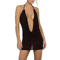 deep v neck sexy black polyester holiday costume