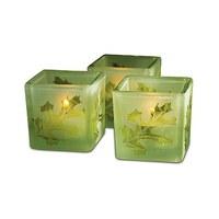 Deep Sandblasted Glass Leaf Cube Tea Light Holders