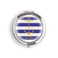 Designer Compact Mirror - Anchor on Stripes Print